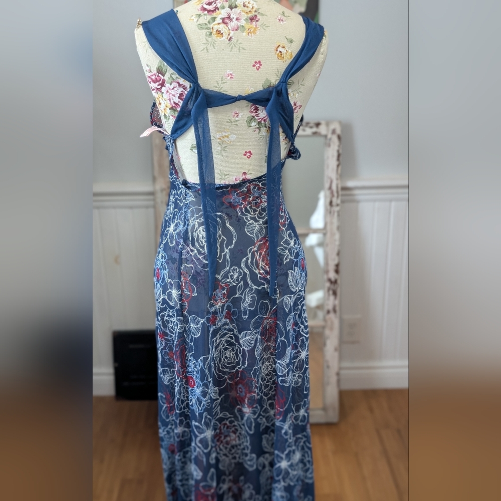 La Vie En Rose floral‎ Lace Nightgown - Blue and Red - Picture 7 of 9